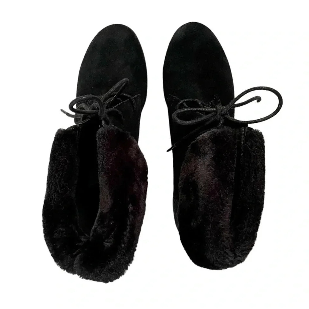 Donald J. Pliner Black Maxxi Leather Suede Wedge Ankle Boots - Picture 3 of 5